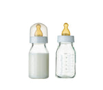 2x 4oz all natural rubber nipple baby bottle made with borosilicate glass. free of BPA, phthalates, polycarbonates, and PVC