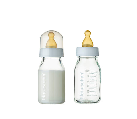 2x 4oz all natural rubber nipple baby bottle made with borosilicate glass. free of BPA, phthalates, polycarbonates, and PVC
