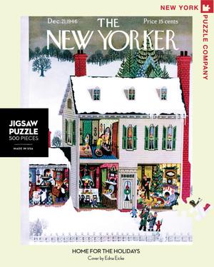 new york puzzle companys 500 piece jigsaw puzzle of the new yorker cover home for the holidays. made in the usa