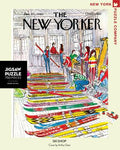 new york puzzle companys 750 piece jigsaw puzzle of the new yorker cover ski shop. made in the usa