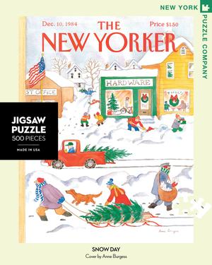 new york puzzle companys 500 piece jigsaw puzzle of the new yorker cover snow day. made in the usa