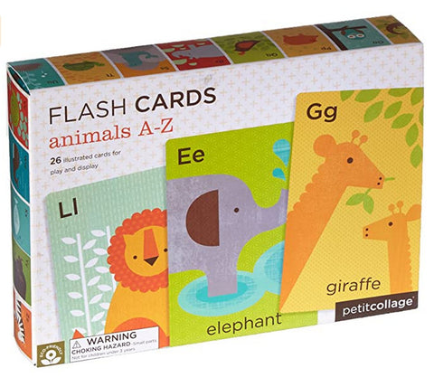 petit collage animals flash cards feature ABCs, words, graphic images. perfect for image recognition and alphabet learning