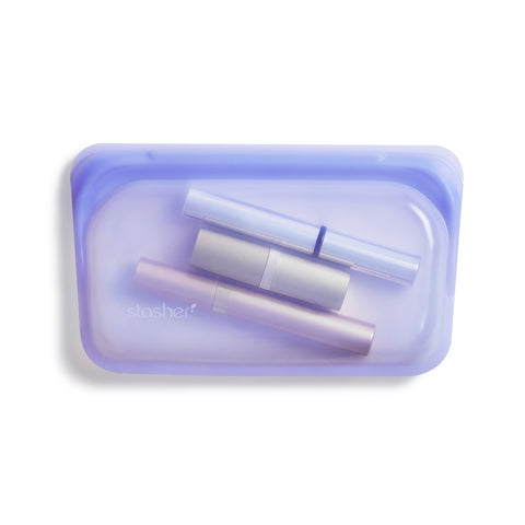 stasher reusable silicone snack bags, amethyst