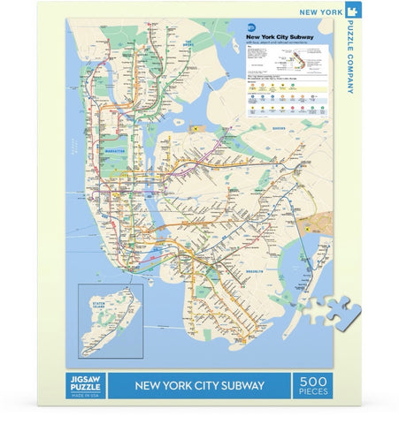 New York Puzzle Company's 500 piece jigsaw puzzle of the mta new york subway map. Made in the USA