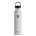 white 24 oz standard mouth hydro flask bottle keeps liquids cold for up to 24 hours and hot up to 6. bpa-free 