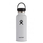white 18 oz standard mouth hydro flask bottle keeps liquids cold for up to 24 hours and hot up to 6. bpa-free 