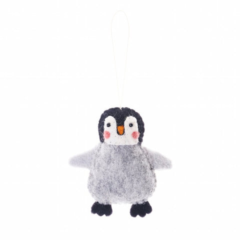 artic penguin animal ornament hand felted, stuffed and stitched with care by artisans in nepal