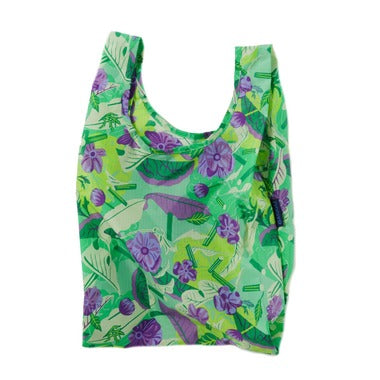 mixed greens baby baggu reusable shopping bag holds up to 50lbs. can fit over shoulder. made from 40% recycled ripstop nylon