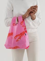 baby baggu pink lobster reusable shopping bag holds up to 50lbs. made from 40% recycled ripstop nylon