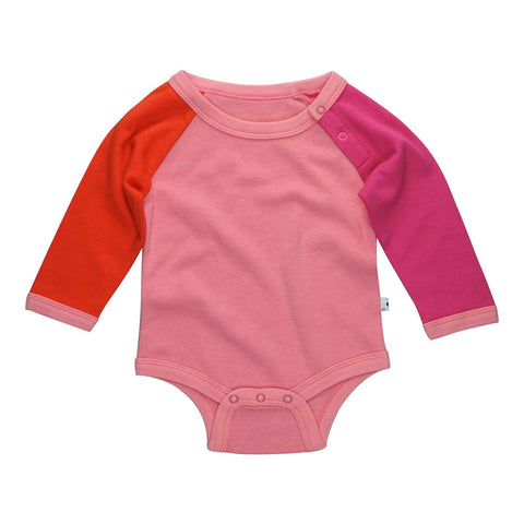 babysoy color block bodysuit, rose berry tomato