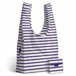 sailor stripe standard baggu reusable shopping bag holds up to 50lbs. can fit over shoulder. made from 40% recycled ripstop nylon