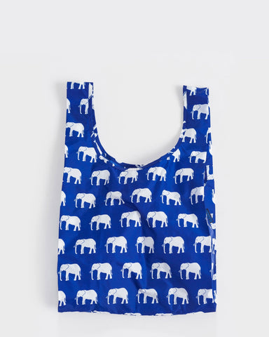 standard baggu elephant blue reusable shopping bag holds up to 50lbs. made from 40% recycled ripstop nylon