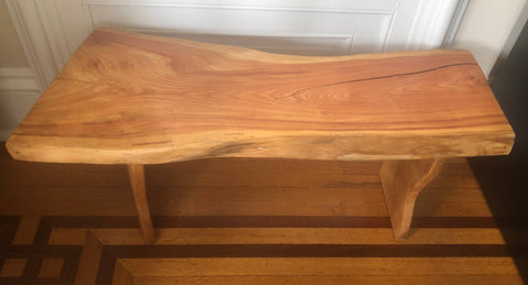 reclaimed wood bench top down view