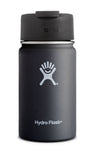 black 12 oz wide mouth hydro flask bottle keeps liquids cold for up to 24 hours and hot up to 6. bpa-free 