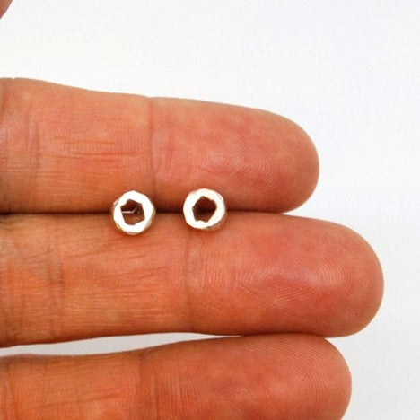 chocolate & steel earrings, sprocket studs, sterling silver