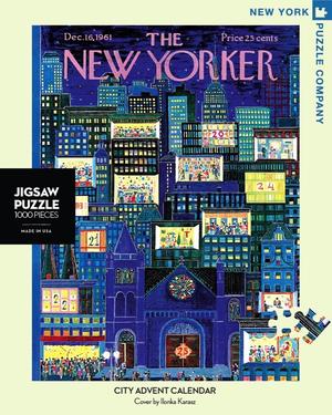 New York Puzzle Companys 1,000 piece jigsaw puzzle of the New Yorker cover city advent calendar. Made in the USA