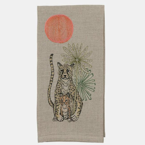 cheetah guardian tea towel from coral & tusk with embroidery on 100% linen
