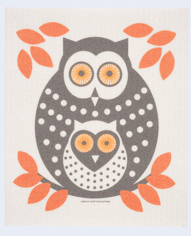 orange owl swedish dishcloth:  biodegradable & compostable dishcloth made of 70% cellulose/30% cotton & water-based inks