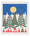 birds in pines holiday swedish dishcloth:  biodegradable & compostable dishcloth made of 70% cellulose/30% cotton & water-based inks