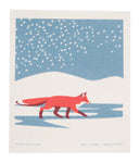 fox in the snow holiday swedish dishcloth:  biodegradable & compostable dishcloth made of 70% cellulose/30% cotton & water-based inks