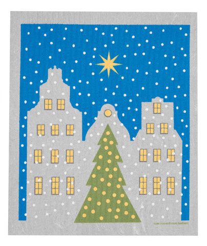 stockholm old town holiday swedish dishcloth:  biodegradable & compostable dishcloth made of 70% cellulose/30% cotton & water-based inks