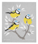 kh blue cap birds swedish dishcloth:  biodegradable & compostable dishcloth made of 70% cellulose/30% cotton & water-based inks