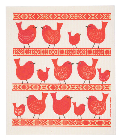 birds & folk ribbon swedish dishcloth:  biodegradable & compostable dishcloth made of 70% cellulose/30% cotton & water-based inks