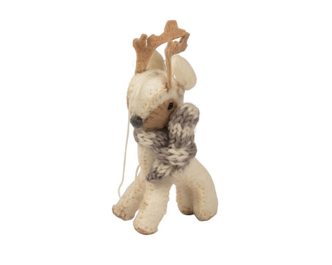 cozy reindeer felt ornament is handcrafted from felt made by artisans an important folk tradition in nepal 