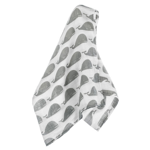 milkbarn grey whale 100% GOTS certified organic cotton swaddle or baby blanket 