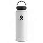 white 40 oz wide mouth hydro flask bottle keeps liquids cold for up to 24 hours and hot up to 6. bpa-free 