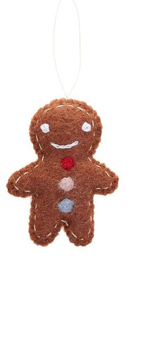 felt gingerbreadman ornament made by nirjala craft in nepal