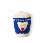 nyc coffee cup ornament hand felted, stuffed and stitched with care by artisans in nepal