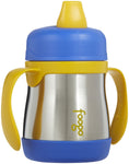 thermos foogo stainless steel sippy cub with handles 10oz blue keeps cold for 6 hours and a comfortable soft spout