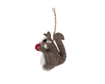 happy squirrel felt ornament is handcrafted in india