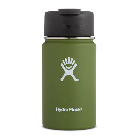 olive 12 oz wide mouth hydro flask bottle keeps liquids cold for up to 24 hours and hot up to 6. bpa-free 