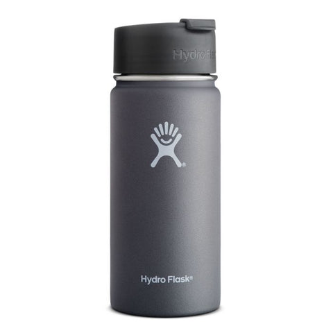 graphite 16 oz wide mouth hydro flask bottle keeps liquids cold for up to 24 hours and hot up to 6. bpa-free 