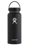 black 32 oz wide mouth hydro flask bottle keeps liquids cold for up to 24 hours and hot up to 6. bpa-free 