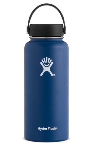 cobalt 32 oz wide mouth hydro flask bottle keeps liquids cold for up to 24 hours and hot up to 6. bpa-free 