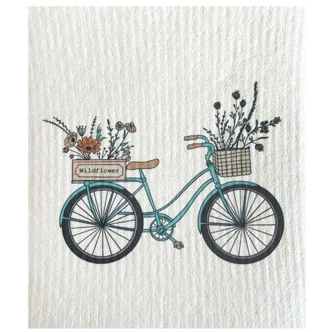 bike with wildflowers swedish dishcloth