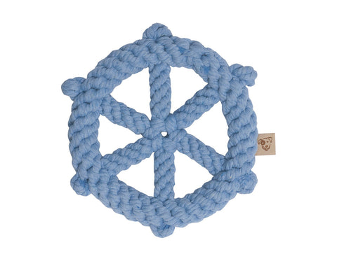 jax & bones wheel 7" rope toy is hand tied and dyed using non-toxic vegetable dyes. machine washable