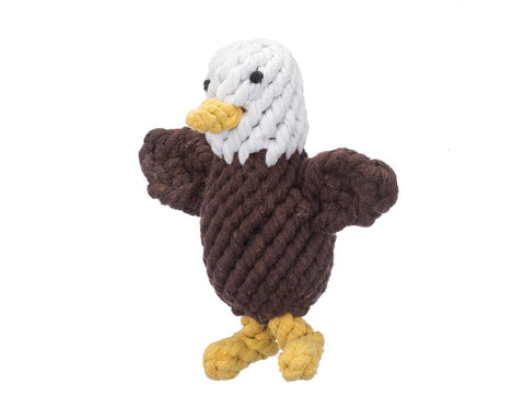 jax & bones elvis the eagle large 8"rope toy is hand tied and dyed using non-toxic vegetable dyes. machine washable