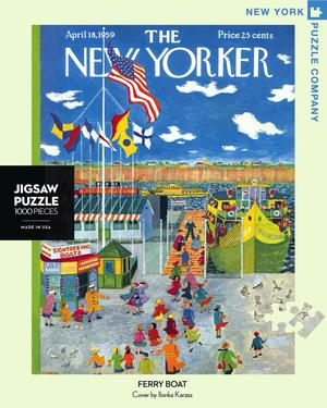 New York Puzzle Companys 1,000 piece jigsaw puzzle of the New Yorker cover Ferry Boat. Made in the USA