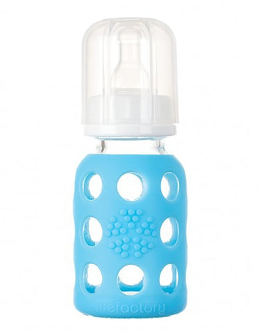 lifefactory 4 oz pink glass baby bottle made of borosilicate glass & a medical grade silicon sleeve. bpa & bps free 