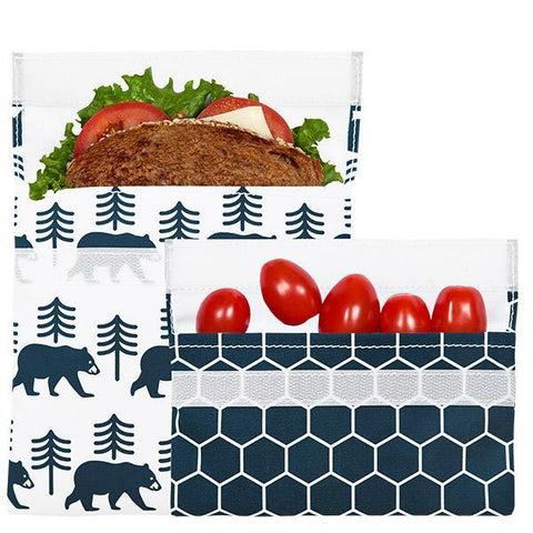 lunchskins charcoal bear reusable sandwich bag + snack bag 2-pack bundle