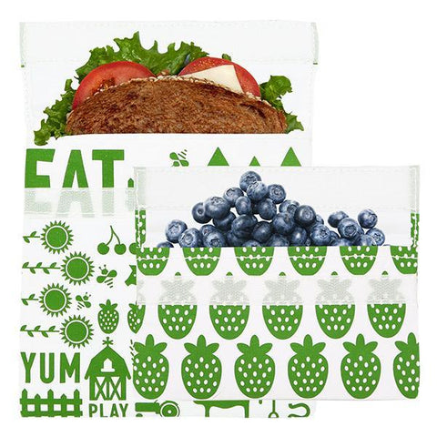 lunchskins green farm reusable sandwich bag + snack bag 2-pack bundle