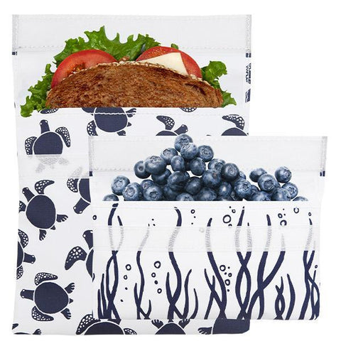 lunchskins sea turtle reusable sandwich bag + snack bag 2-pack bundle