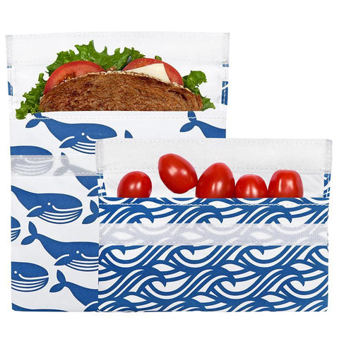 lunchskins blue whale reusable sandwich bag + snack bag 2-pack bundle