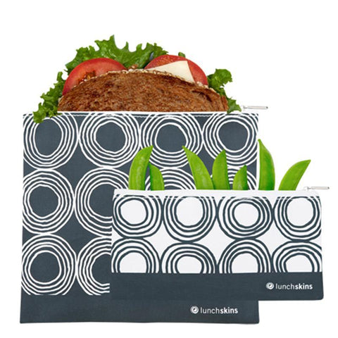 lunchskins reusable zippered sandwich bag + snack bag 2-pack bundle circles