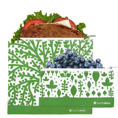 lunchskins reusable zippered sandwich bag + snack bag 2-pack bundle green tree