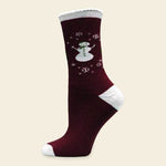 maggie's organic wool snuggle socks burgundy snowman large (sock size 10-13)